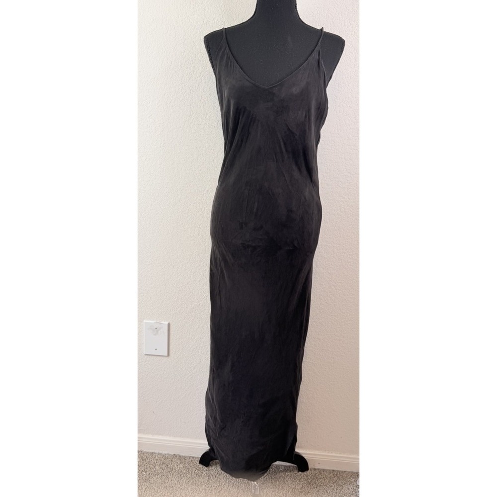 Ozma California 100% Cupro Slip Dress Womens M Black Maxi Quiet Luxury Old Money